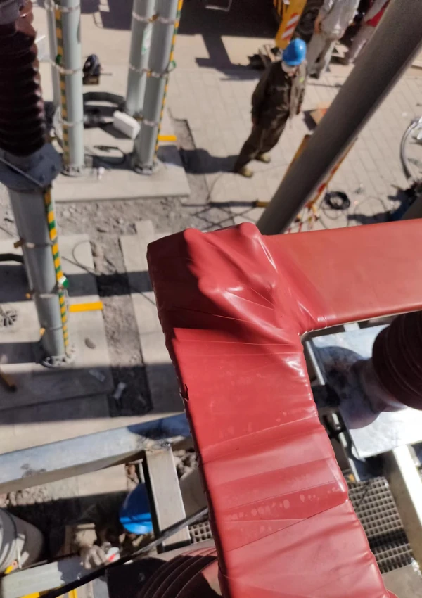 Red Transformer Bushing Protector Wrapping Process