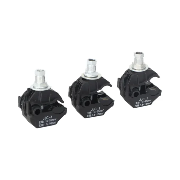 Three Insulation Piercing Clamps, Model JJC-1, diagonal view.
