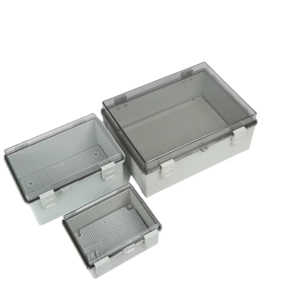 Latch-Type Junction Enclosure with Transparent Cover and IP66 Protection